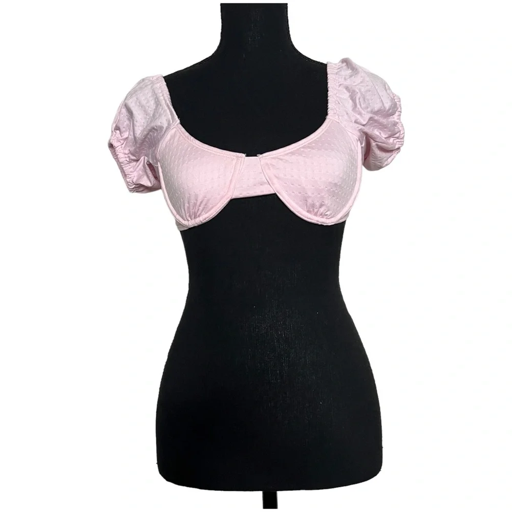 Target Xhilaration Short Puff Sleeve Bikini Top Small Women’s Pink. - Picture 2 of 4